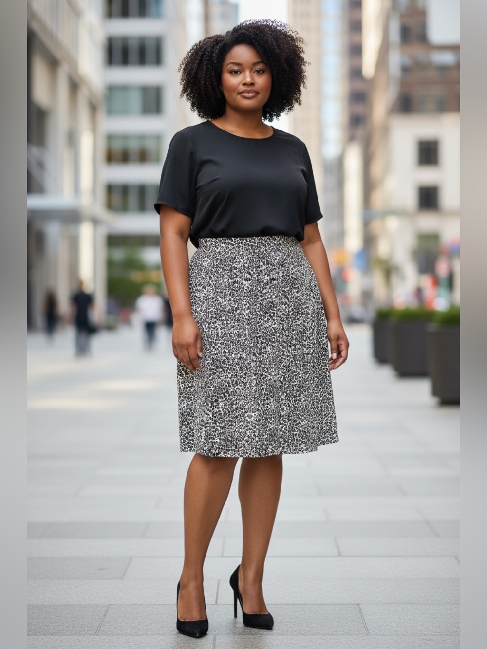 Claire France Plus Size Leopard Print Pull-On Skirt 2X Stretch Midi Career Chic